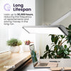 26-inch silver LED desk lamp with wide shade illuminating a modern workspace, designed for long-lasting LED use up to 30,000 hours.
