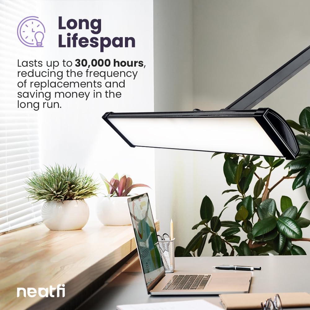 26" Wide Shade 3,500 Lumens Ultra LED Touch Control Desk Lamp with Base, Dimmable Computer Light, Adjustable Desk Light for Home, Office, Crafts, Nails & Hobbies - Black