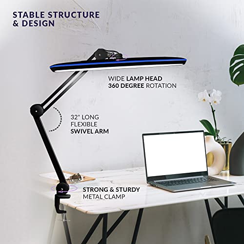 23" Wide Shade XL 2,200 Lumens LED Task Lamp with Clamp and Correlated Color Temperature - Black