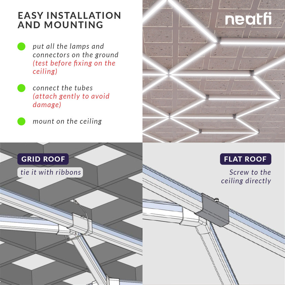 Snowflake Pattern 36,120 lumens LED Ceiling Light for Auto Shops, Salons & Gyms, Cool White