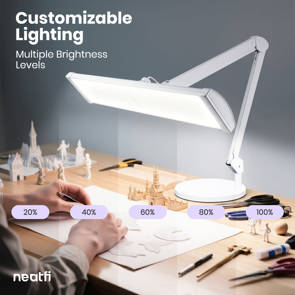 3500 Lumens LED Desk Lamp with Base – 26" Ultra-Wide, 3 Light Modes, Touch Control Light, White