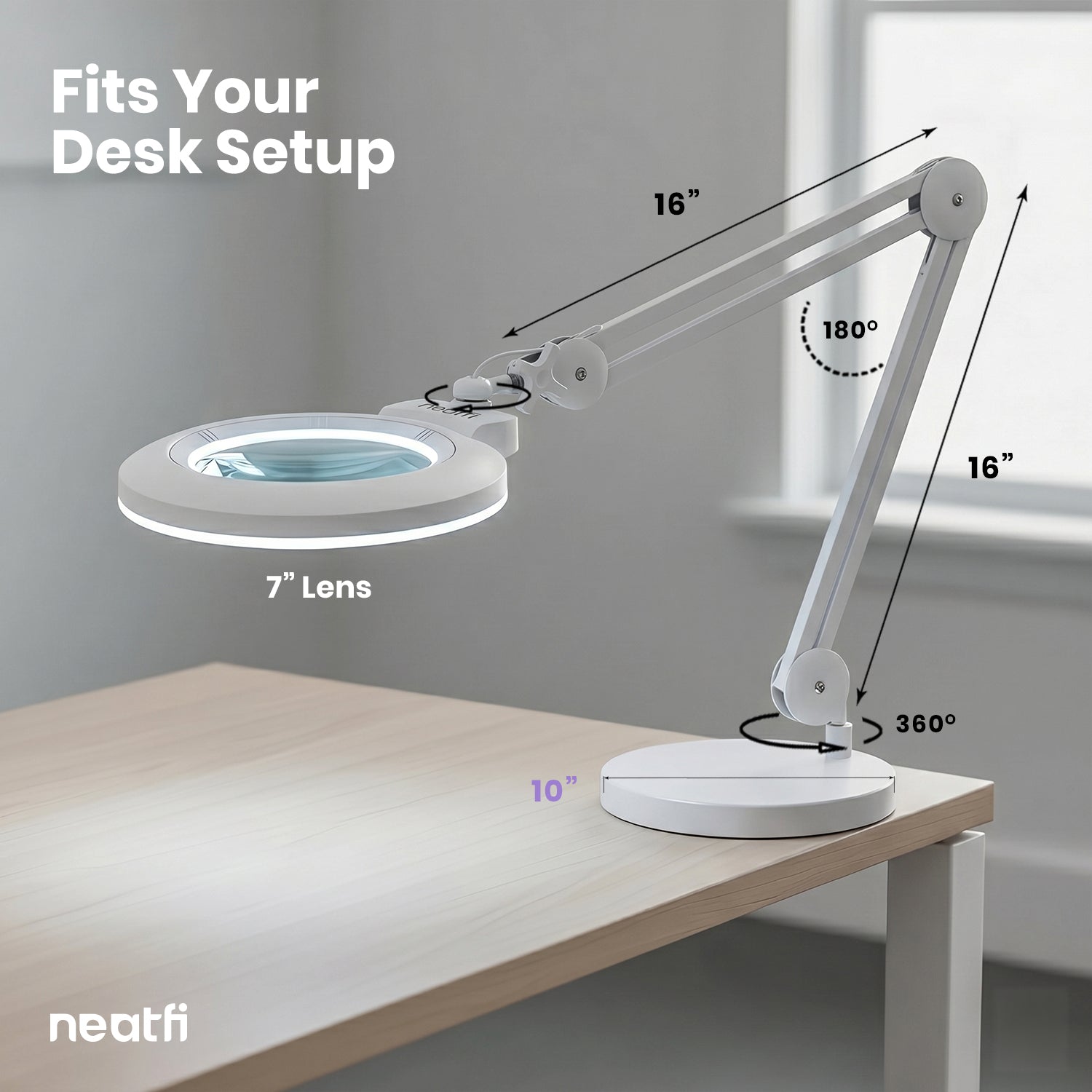 7” Wide Acrylic Lens LED Magnifying Lamp with Base – 1600 Lumens