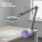 Lampe loupe LED acrylique de 7" de large avec pince – 1600 lumens, à intensité variable pour travaux de précision, argent