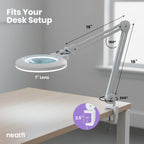 Lámpara LED de aumento con lente de cristal de 7" de ancho y abrazadera – 1600 lúmenes, regulable para trabajos de precisión, blanca
