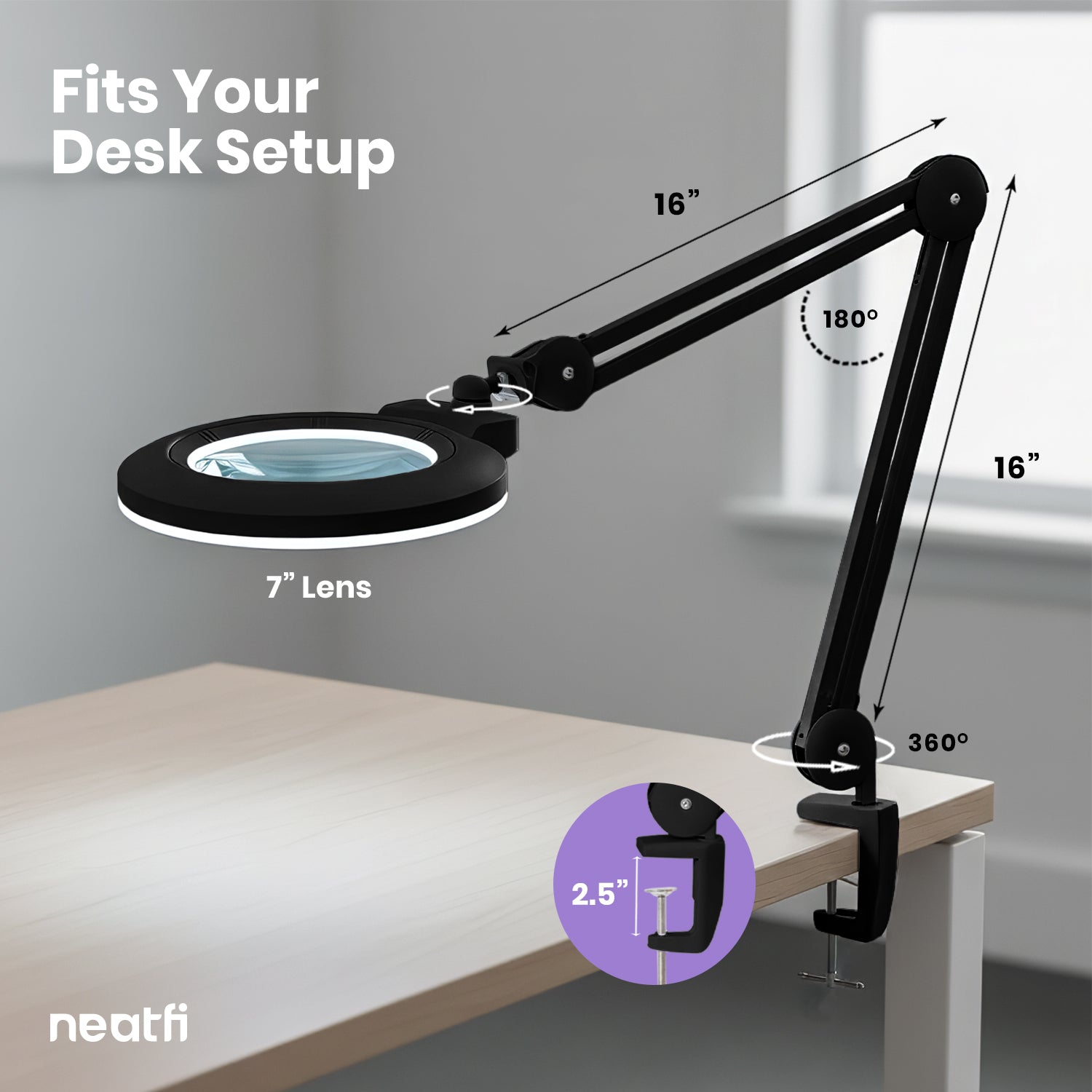 . 　ディ・ライトe枠 7” Wide Acrylic Lens LED Magnifying Lamp with Clamp – 1600 Lumens