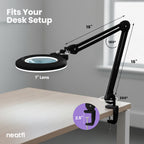 Lampe loupe LED acrylique de 7" de large avec pince – 1600 lumens, à intensité variable pour travaux de précision, noire