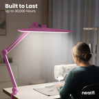 2200 Lumens LED Desk Lamp with Clamp – 20” Wide Shade, 3 Light Modes, Dimmable Task Light, Pink