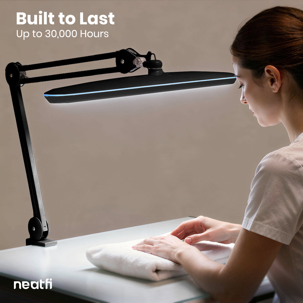 23” Wide Shade, 2200 Lumens LED Desk Lamp with Clamp – Dimmable, Eye-Caring Task Light, Black