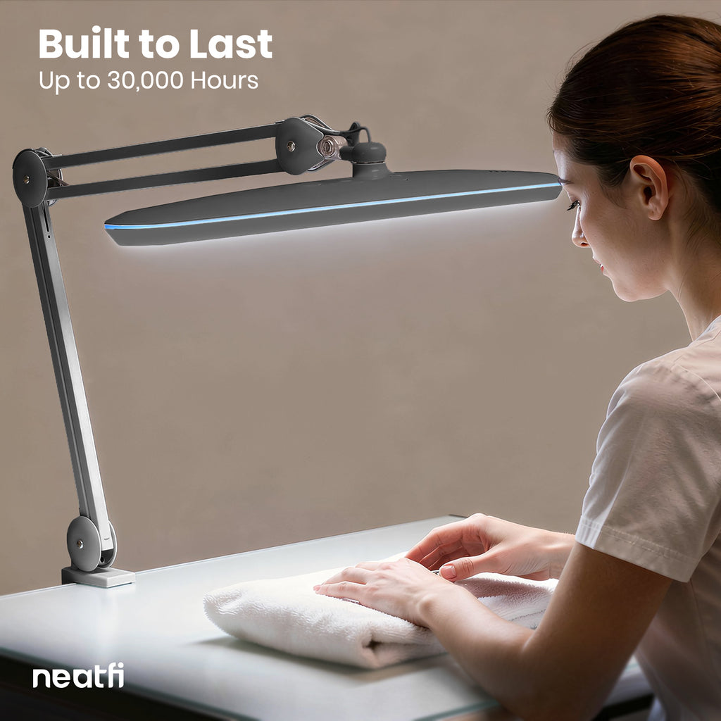 23” Wide Shade, 2200 Lumens LED Desk Lamp with Base – Dimmable, Eye-Caring Task Light, Silver