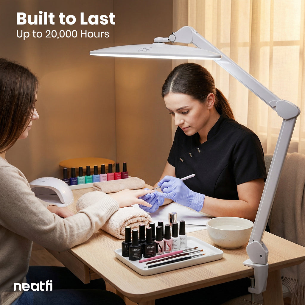 1600 Lumens LED Desk Lamp with Clamp – 22" Wide Shade, Adjustable & Non-polar Dimming Light, White