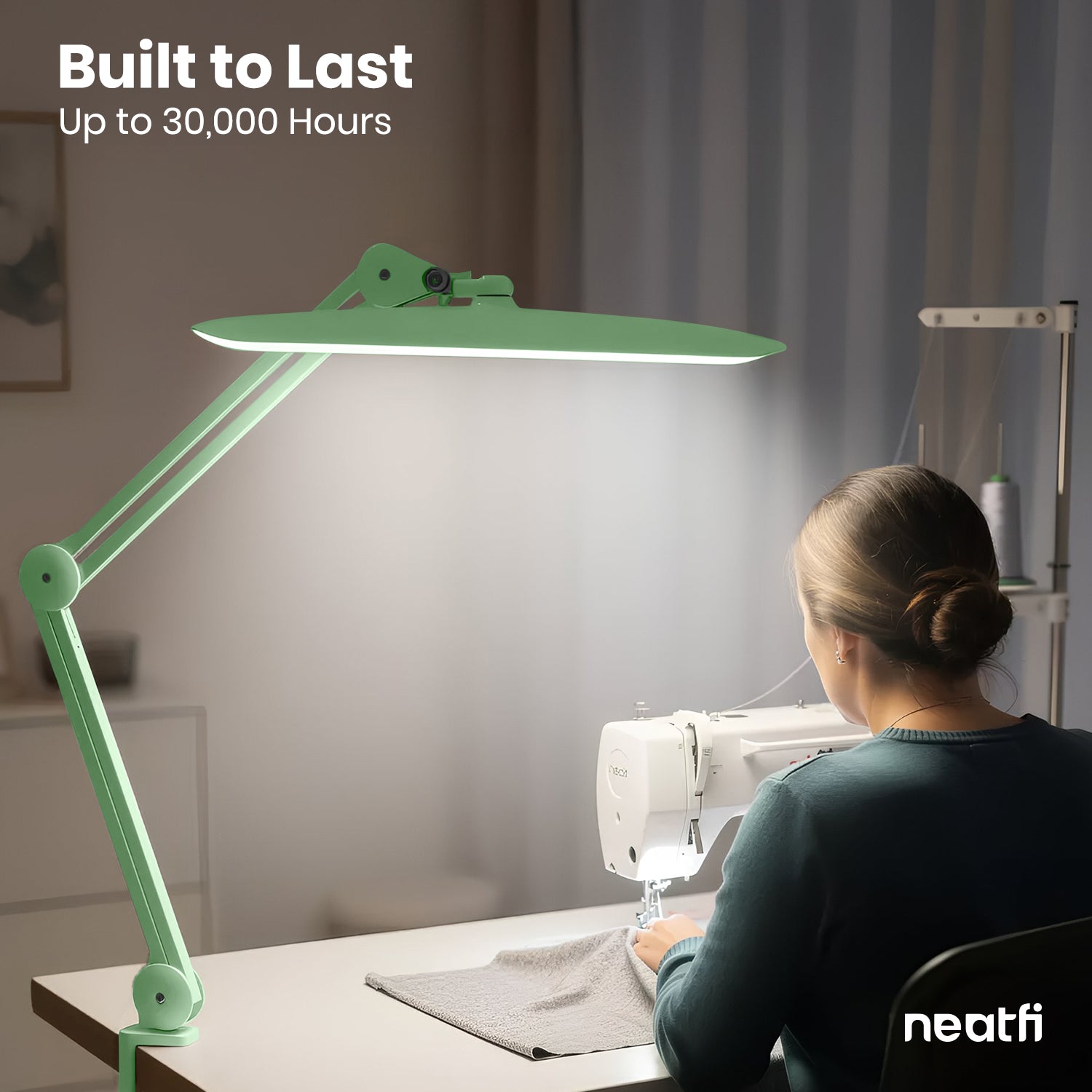 20” Wide Head LED Desk Lamp with Clamp – 2200 Lumens Task Light for Home Office & Crafts, Midnight Green
