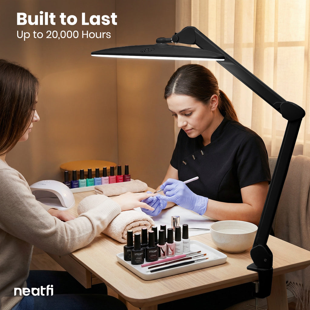 1600 Lumens LED Desk Lamp with Clamp – 22" Wide Shade, Adjustable & Non-polar Dimming Light, Black