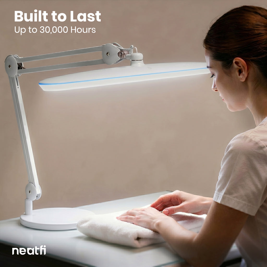 23” Wide Shade, 2200 Lumens LED Desk Lamp with Base – Dimmable, Eye-Caring Task Light, White