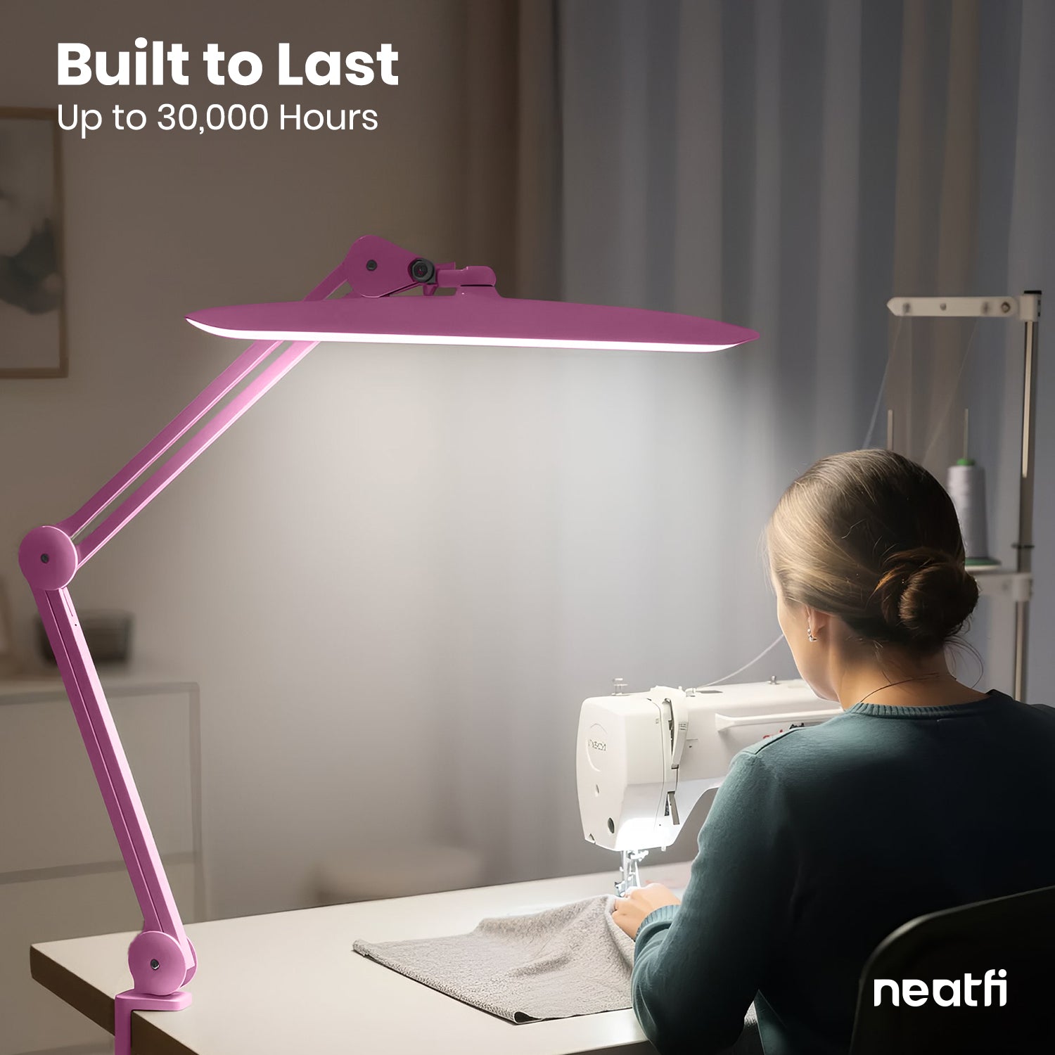 20” Wide Head LED Desk Lamp with Clamp – 2200 Lumens Task Light for Home Office & Crafts, Pink