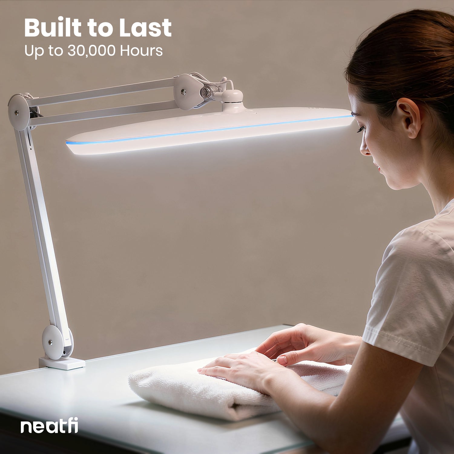 2200 Lumens LED Desk Lamp with Clamp – 23" Wide, 3 Light Modes for Workbench & Home Office, White