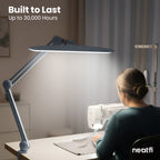 20” Wide Head LED Desk Lamp with Clamp – 2200 Lumens Task Light for Home Office & Crafts, Gray