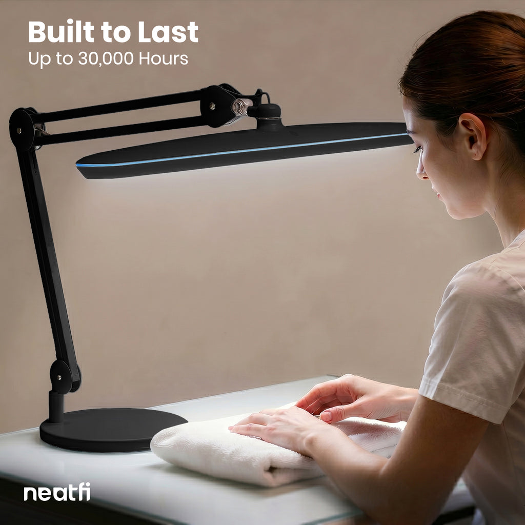 23” Wide Shade, 2200 Lumens LED Desk Lamp with Base – Dimmable, Eye-Caring Task Light, Black