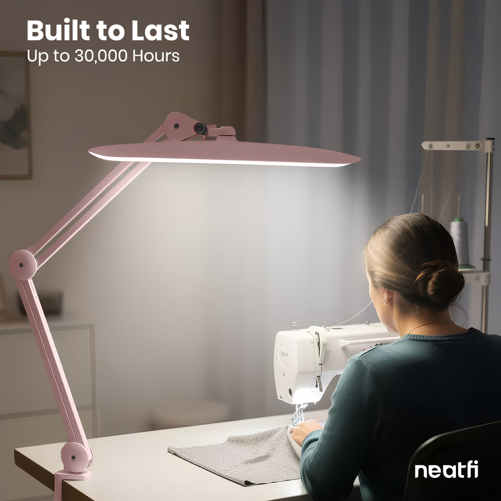 20” Wide Head LED Desk Lamp with Clamp – 2200 Lumens Task Light for Home Office & Crafts, Rose Gold