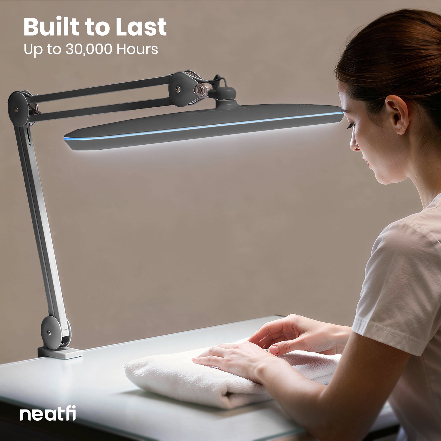 23” Wide Shade, 2200 Lumens LED Desk Lamp with Clamp – Dimmable, Eye-Caring Task Light, Silver