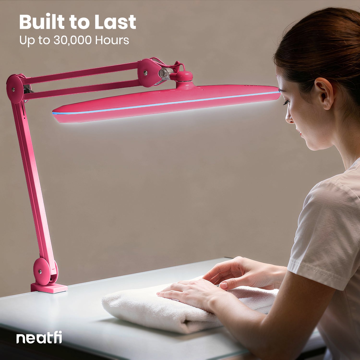 23” Wide Shade, 2200 Lumens LED Desk Lamp with Clamp – Dimmable, Eye-Caring Task Light, Pink
