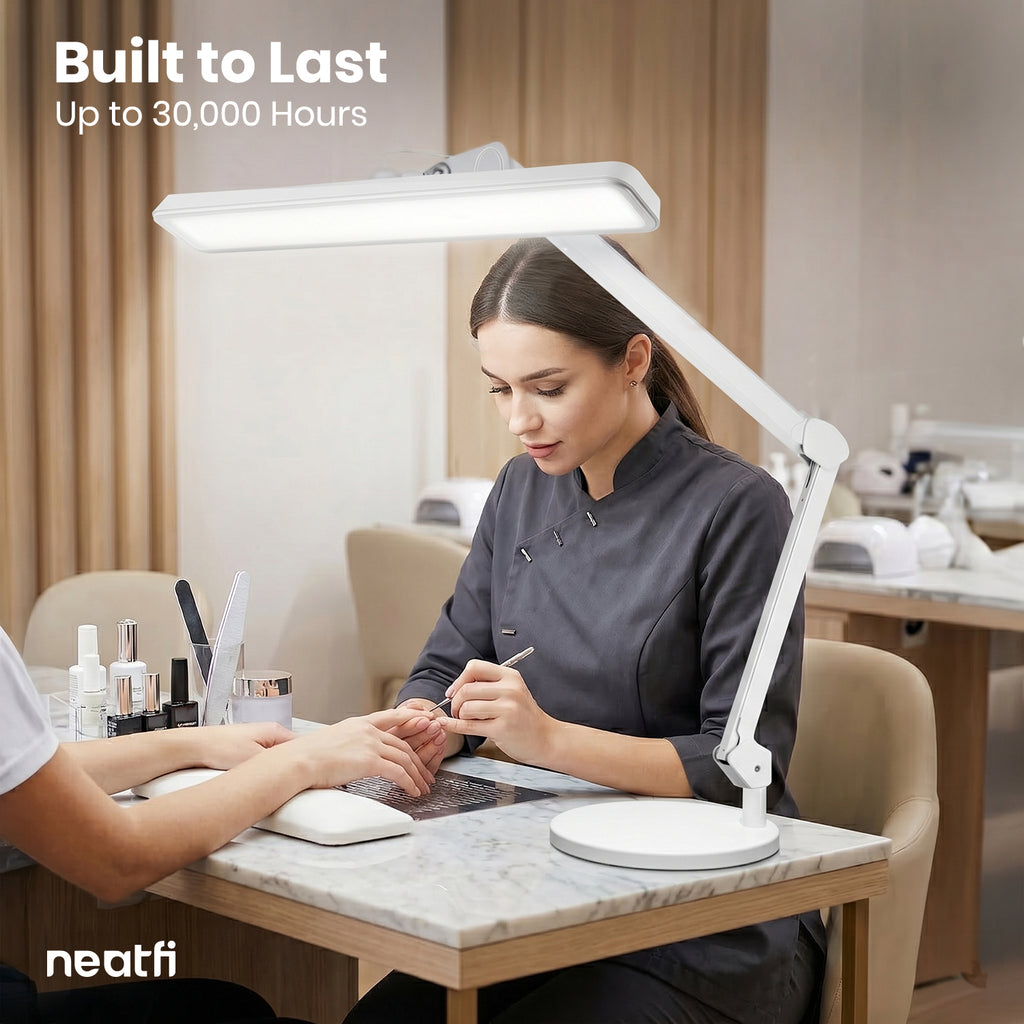 2500 Lumens LED Desk Lamp with Clamp – 22" Wide Shade, 5 Color Modes for Nails & Crafts, White