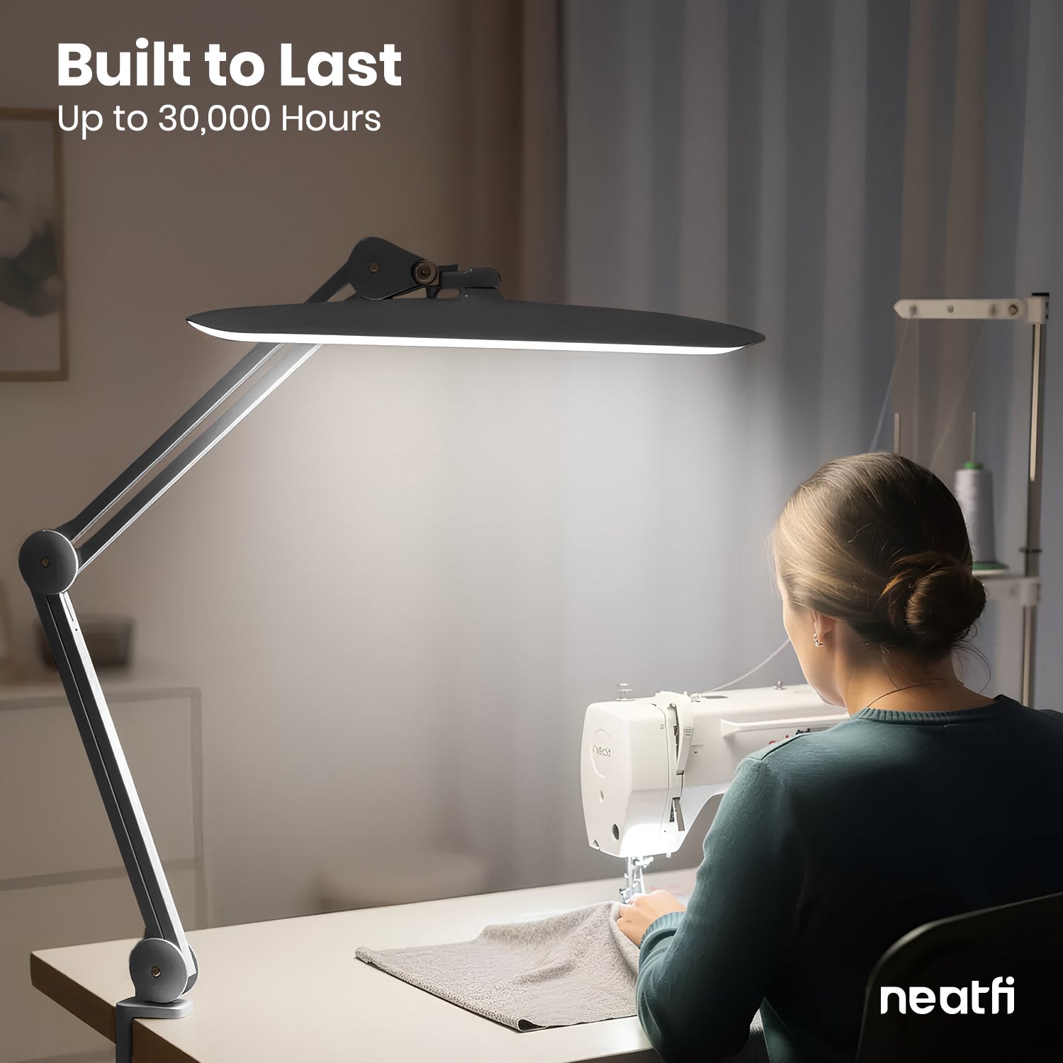 20” Wide Head LED Desk Lamp with Clamp – 2200 Lumens Task Light for Home Office & Crafts, Space Gray