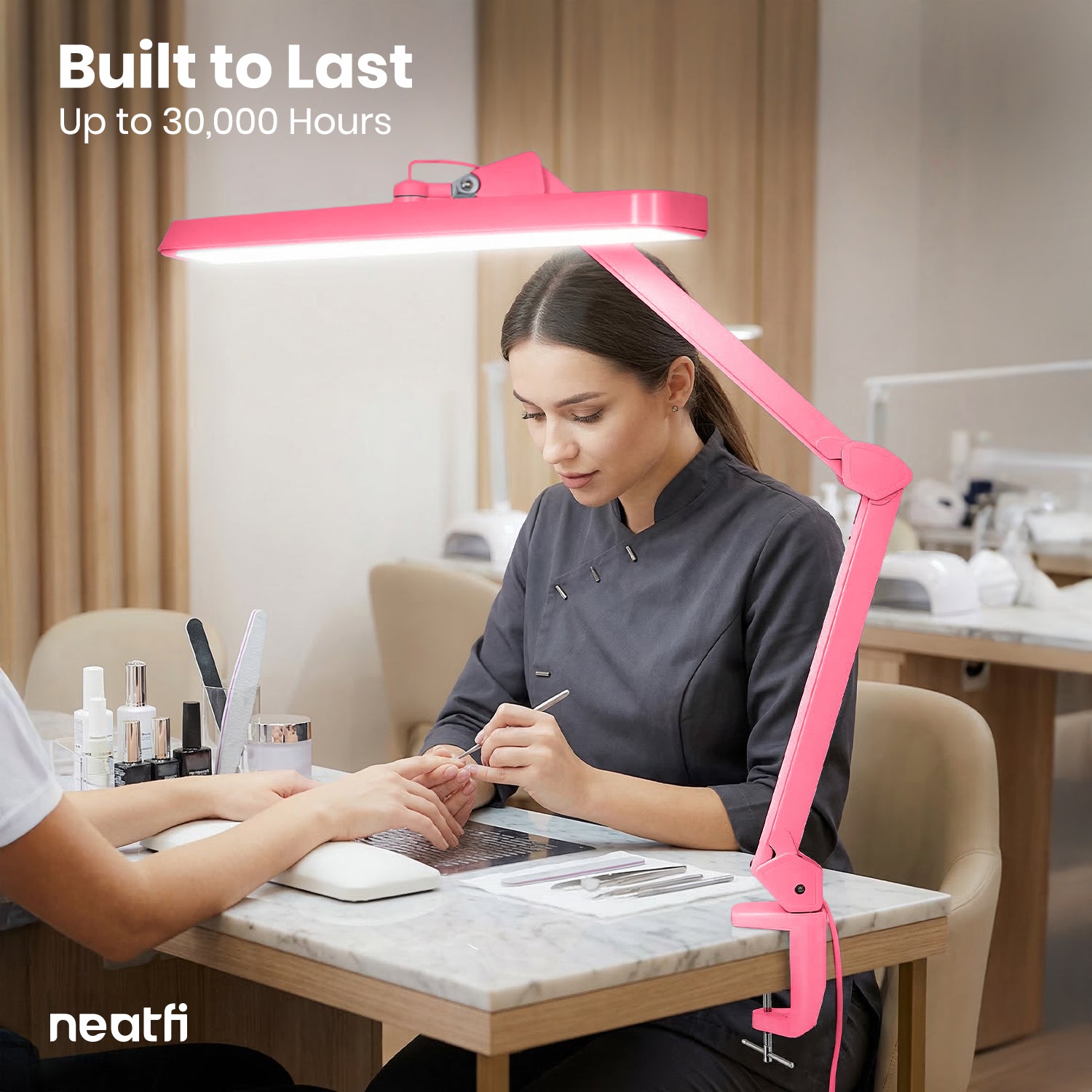 Lampe de bureau LED à pince de 56 cm de large – Lampe de travail de 2500 lumens pour établi et travaux manuels, rose