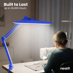 20” Wide Head LED Desk Lamp with Clamp – 2200 Lumens Task Light for Home Office & Crafts, Sapphire Blue
