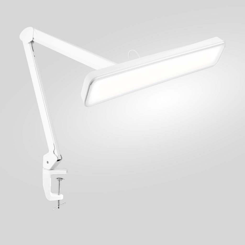 22” Wide Shade LED Desk Lamp with Clamp – 2500 Lumens Task Light for Workbench & Crafts, White