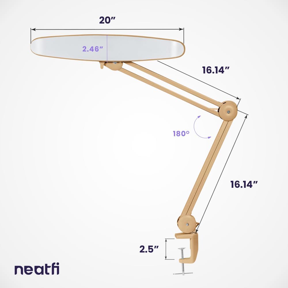 20" Wide Lamp XL 2,200 Lumens LED Task Lamp with Clamp, 3 Light Modes - Gold