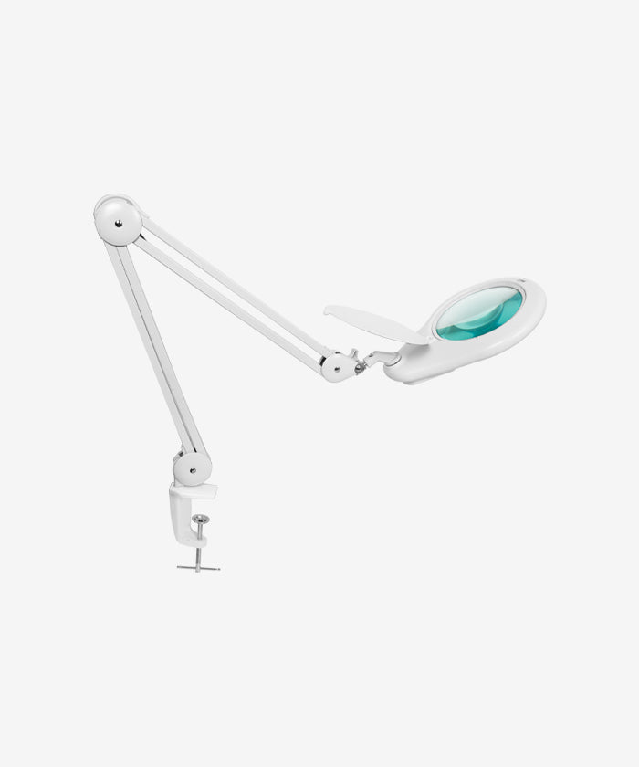 7-Inch Glass Lens Magnifying Lamp with Clamp, 5 Diopter, Magnifying with Light for Sewing, Painting, Jewelry Making, and Reading - White