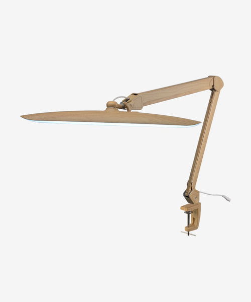 20” Wide Shade XL LED Desk Lamp with Clamp, 2200 Lumens, Dimmable – Brown Wood