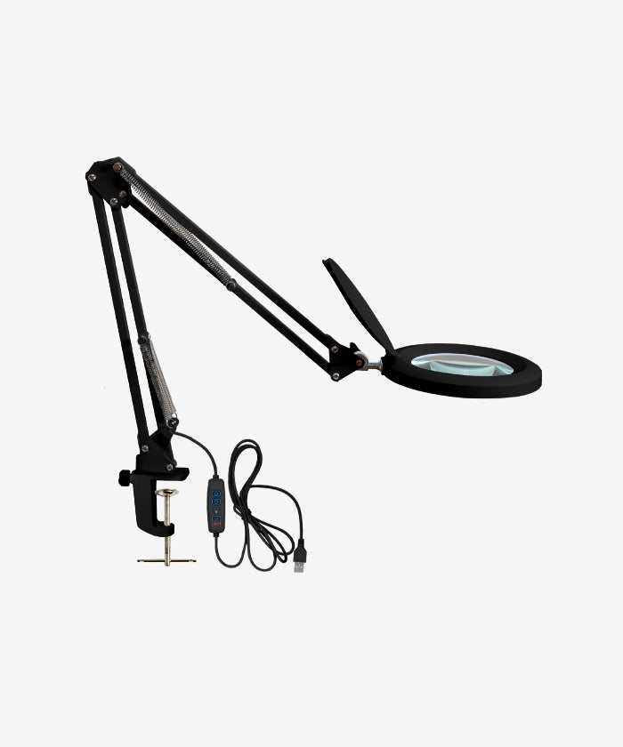 Lámpara de aumento de 5" con pinza – 5 dioptrías, modos de luz ajustables para trabajos de detalle, negra