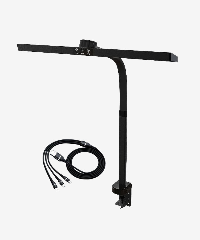 14” Wide LED Desk Lamp with Timer & Charging Port, Touch & Knob Controls, Black