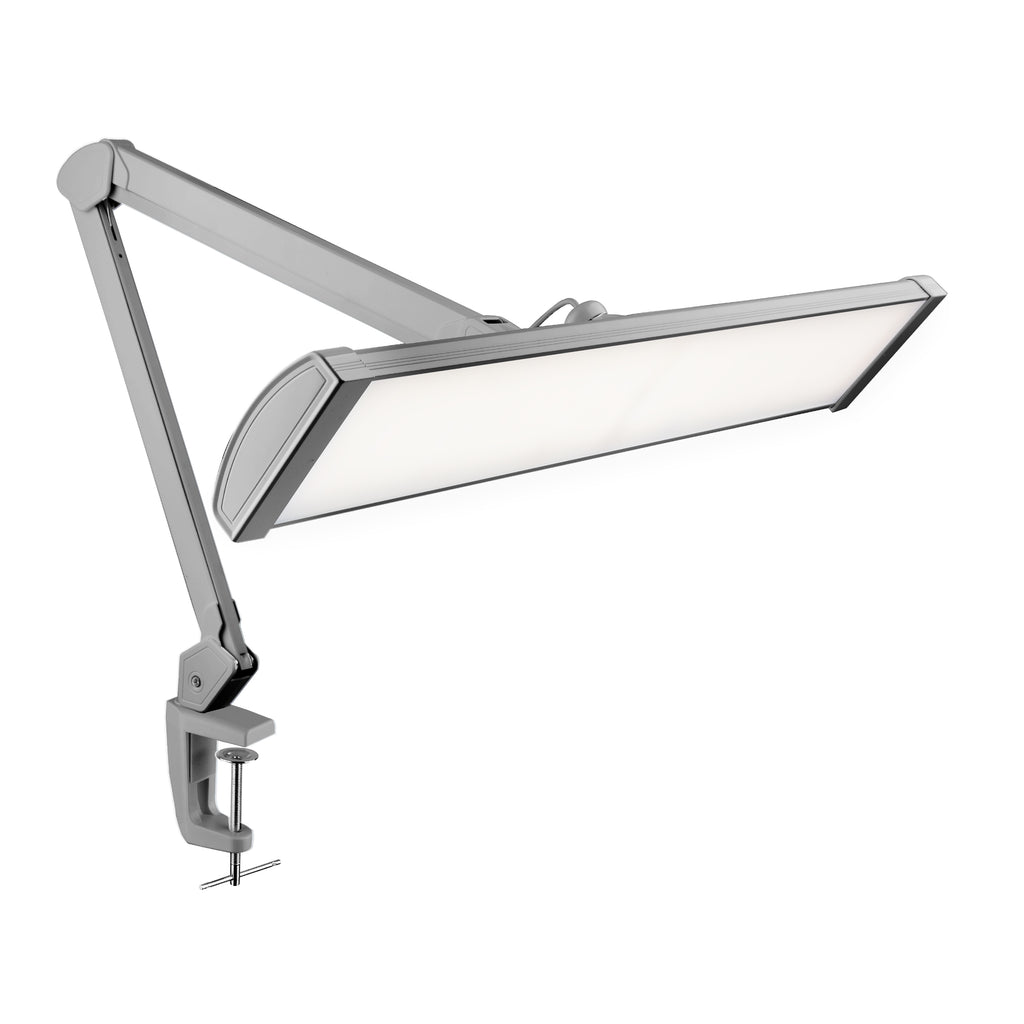 3500 Lumens LED Desk Lamp – 26” Ultra-Wide Shade, Non-Flickering Task Light with Clamp, Silver
