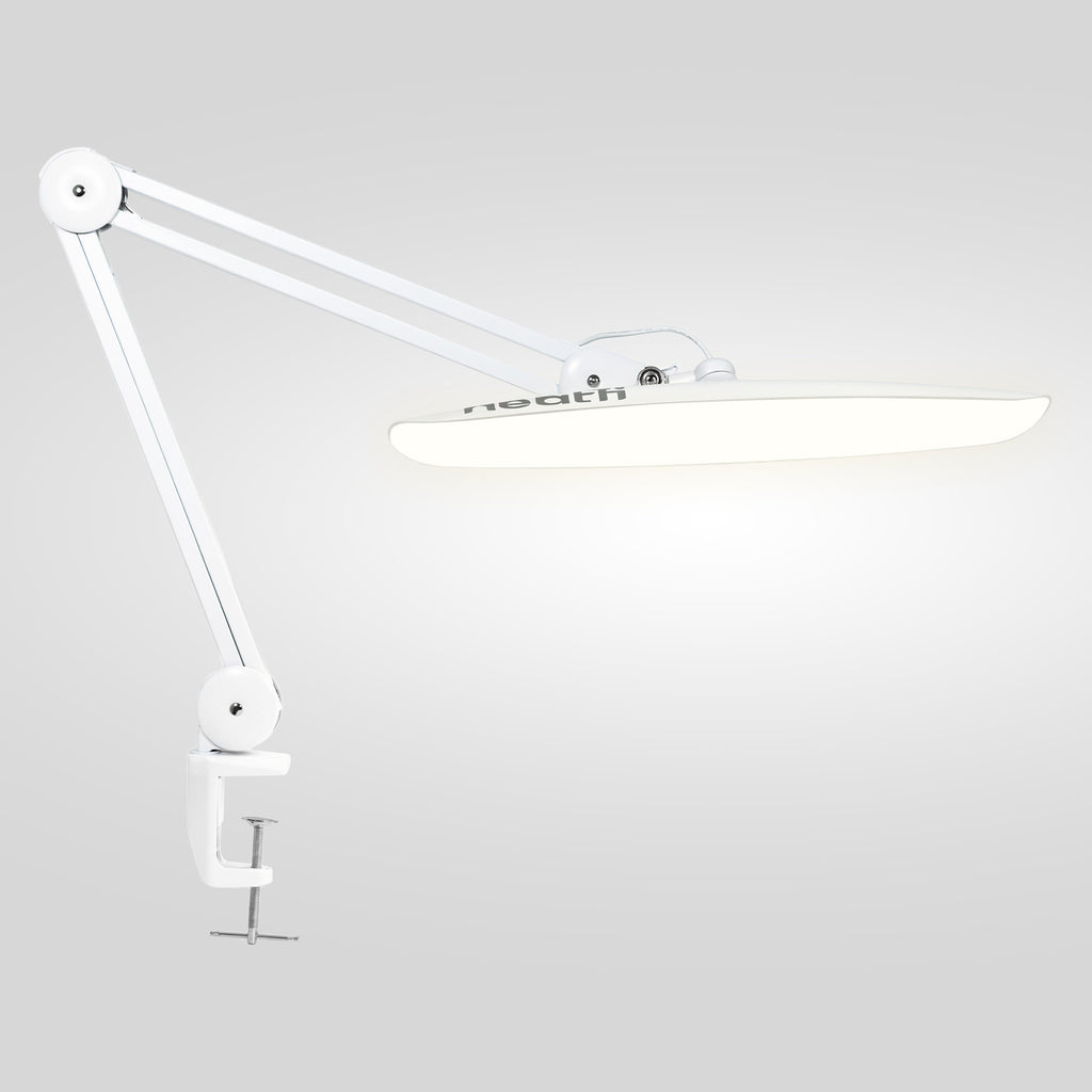 Lámpara de escritorio LED de 2200 lúmenes con abrazadera – Pantalla ancha de 20”, 3 modos de luz, luz de trabajo regulable, blanca