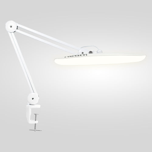 Lampe de bureau LED 2200 Lumens avec pince – Abat-jour large de 20 pouces, 3 modes d'éclairage, intensité réglable, blanc