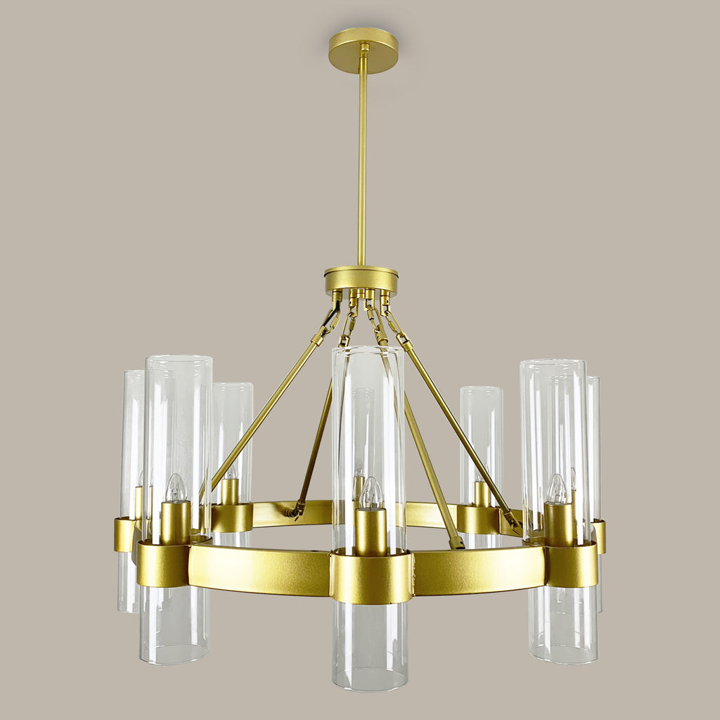 8-Light Wagon Wheel Chandelier, Dimmable, Gold