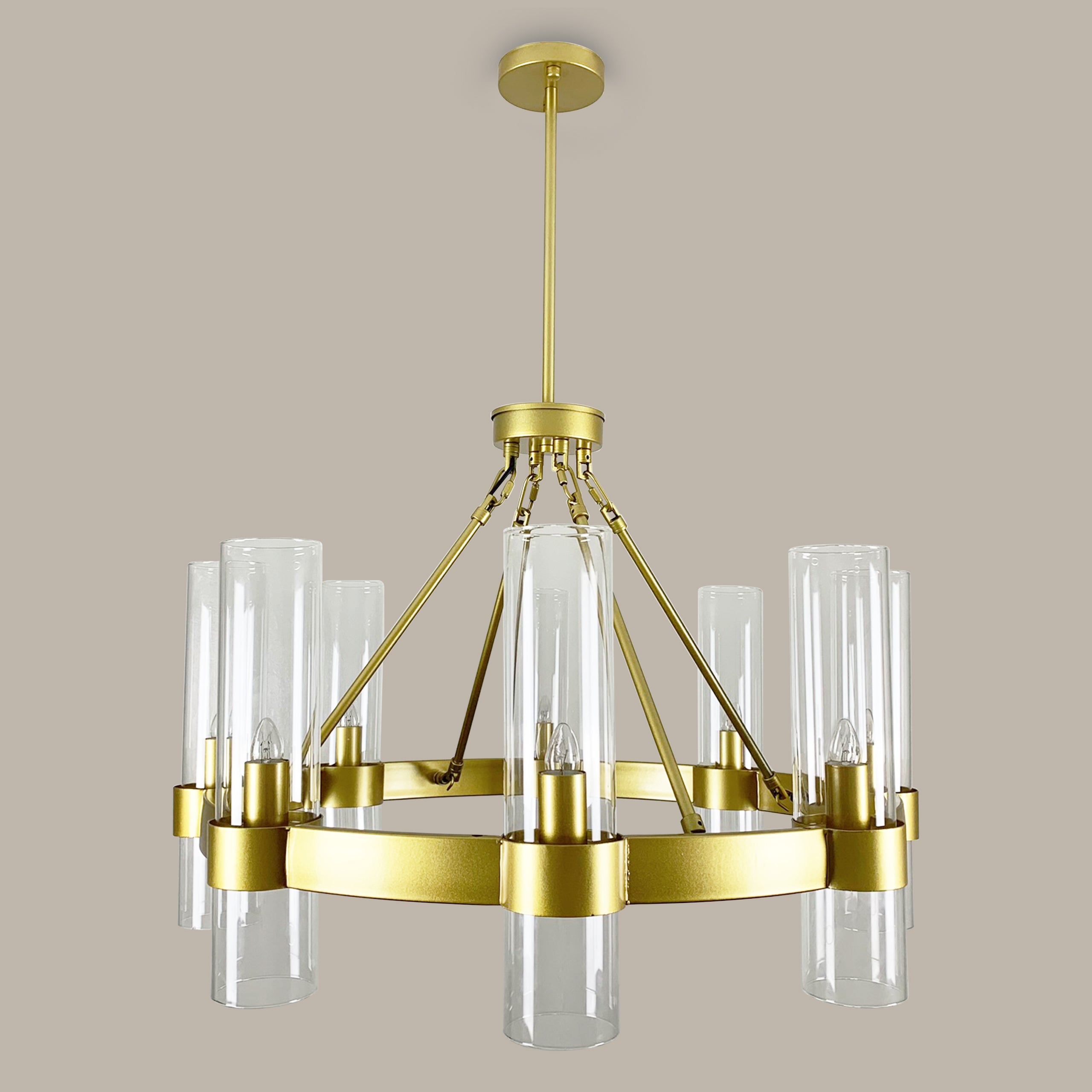 8-Light Wagon Wheel Chandelier, Dimmable, Gold