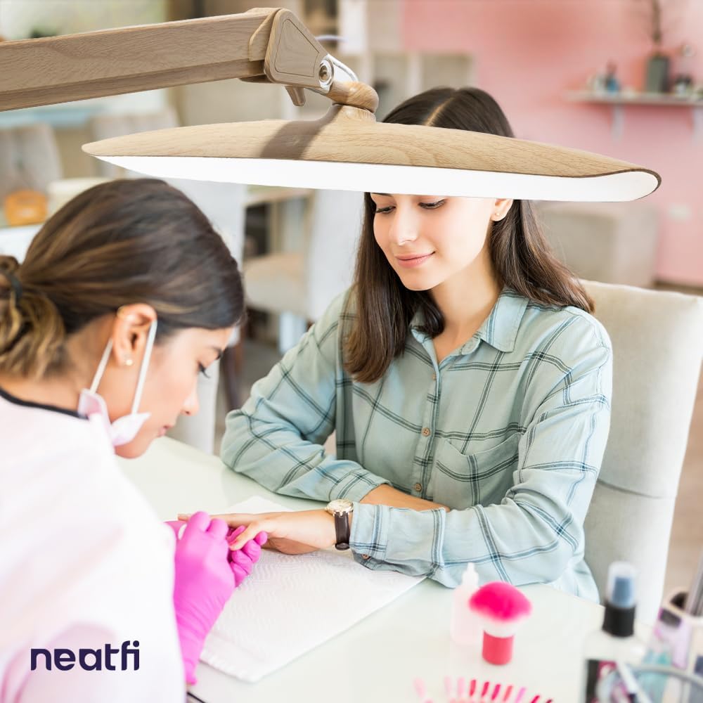 20” Wide Head LED Desk Lamp with Clamp – 2200 Lumens Task Light for Home Office & Crafts, Brown Wood