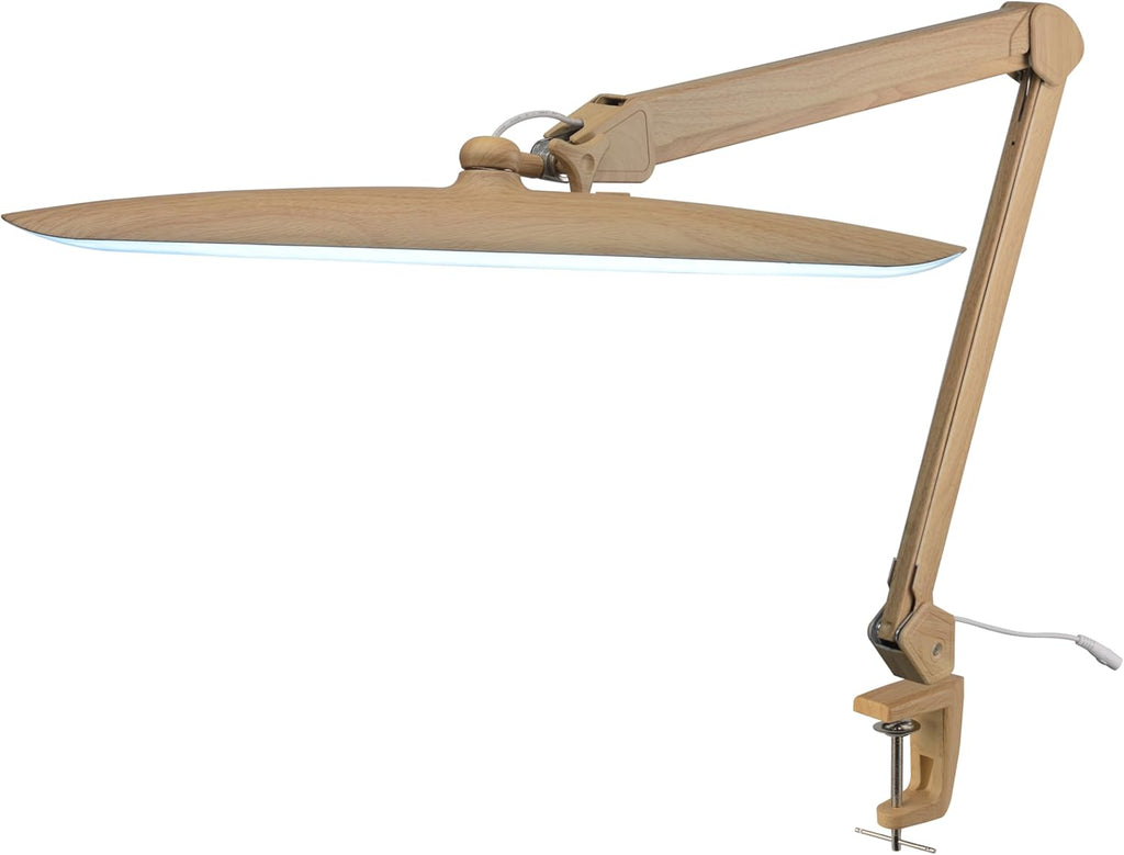 20” Wide Shade XL LED Desk Lamp with Clamp, 2200 Lumens, Dimmable – Brown Wood