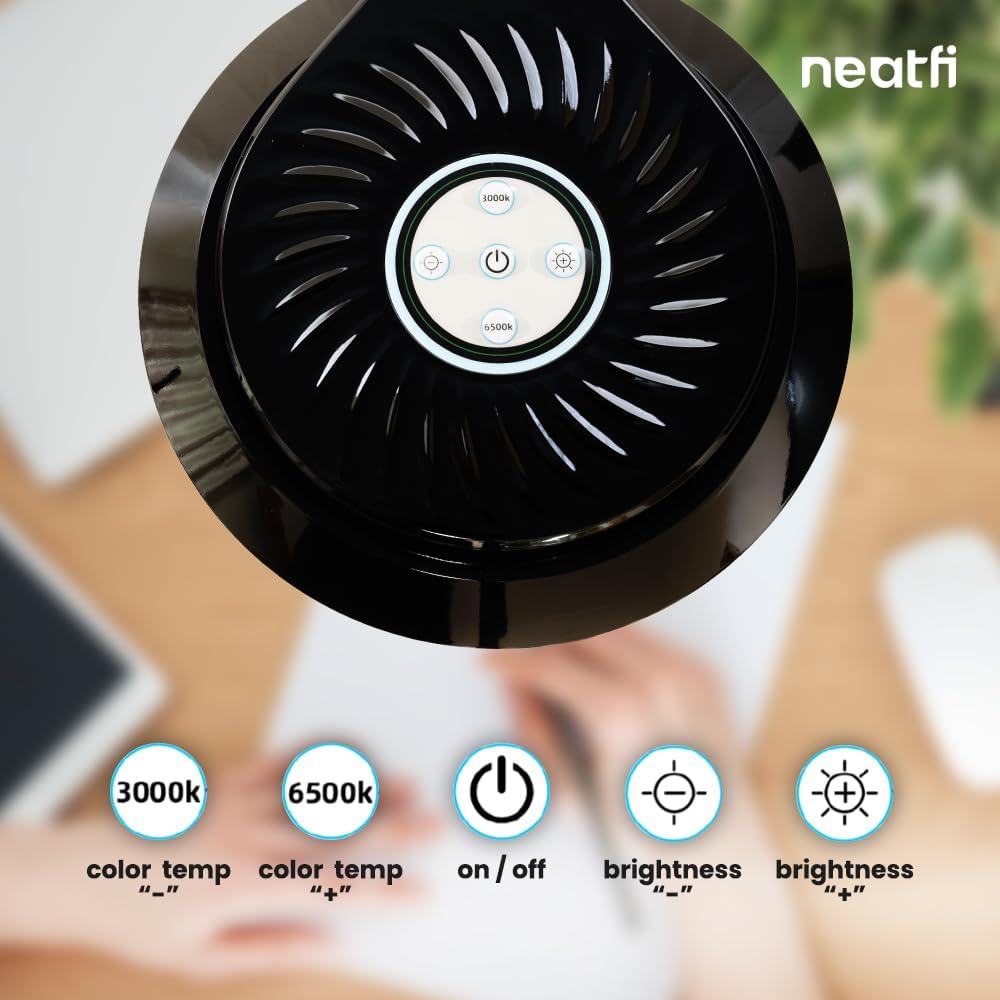 Neatfi 30W LED Desk Lamp, 320 SMD LEDs, Dimmable Light with Adjustable Color Temperature 3000K–6500K, Eye-Care Workbench Lamp for Home Office – Black