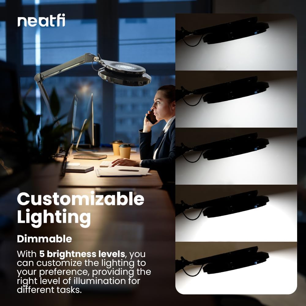 Neatfi 30W LED Desk Lamp, 320 SMD LEDs, Dimmable Light with Adjustable Color Temperature 3000K–6500K, Eye-Care Workbench Lamp for Home Office – Black