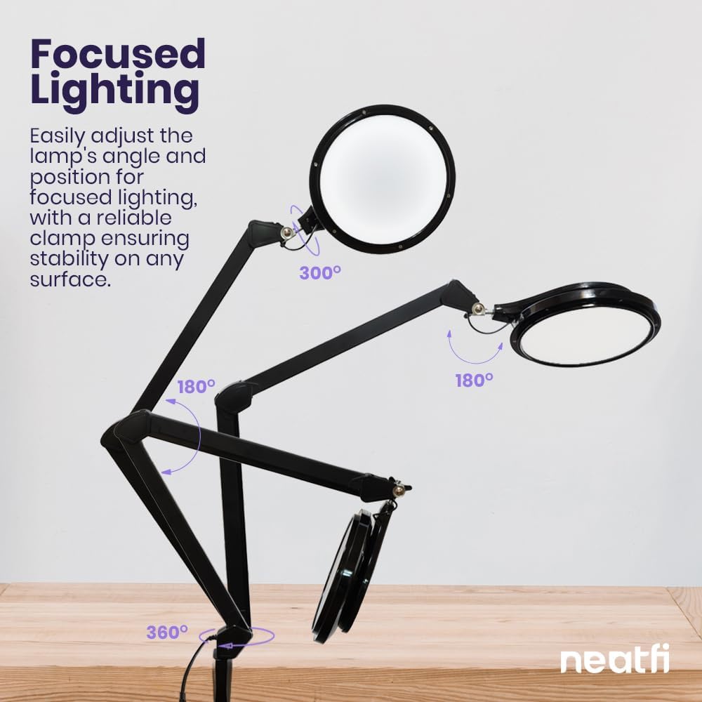 3000 Lumens Desk Lamp with Clamp – Adjustable Color Modes, Dimmable Light for Workbench, Black