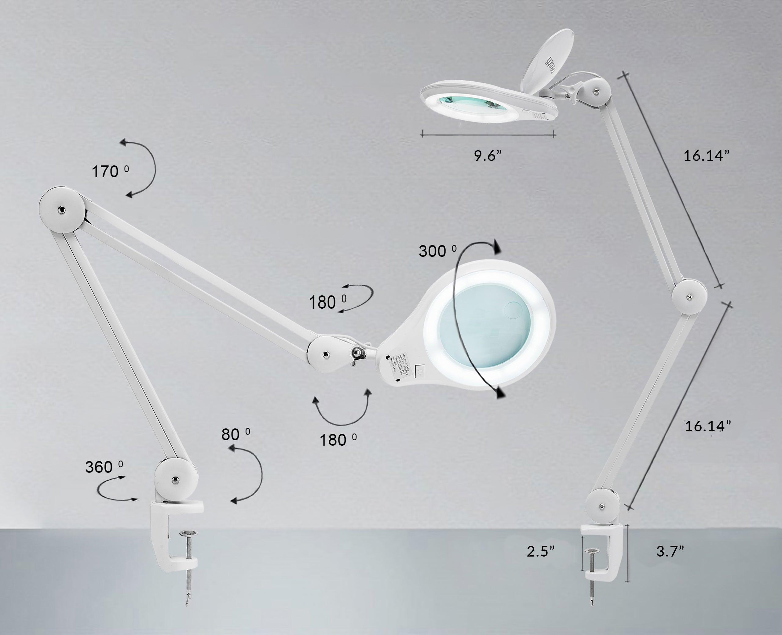 5" Wide 8D/20D Lens – 1200 Lumens LED Magnifying Lamp with Clamp for Crafts & Detail Works, White