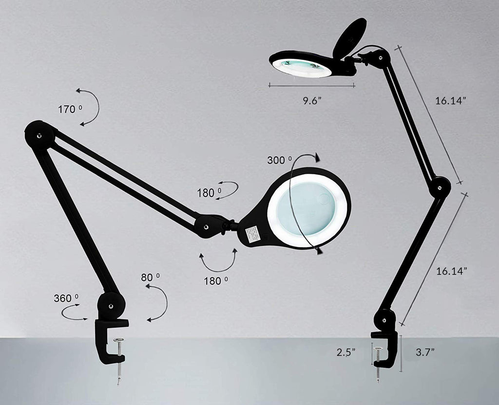 Bifocals 1,200 Lumens Super LED Magnifying Lamp with Clamp - Black
