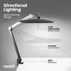 20” Wide Head LED Desk Lamp with Clamp – 2200 Lumens Task Light for Home Office & Crafts, Gray Wood