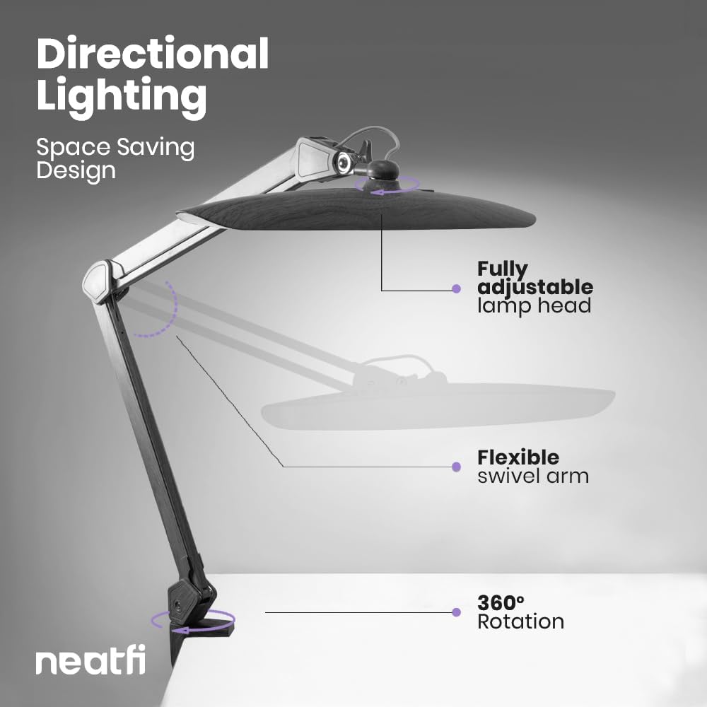 20” Wide Shade XL LED Desk Lamp with Clamp, 2200 Lumens, Dimmable – Gray Wood