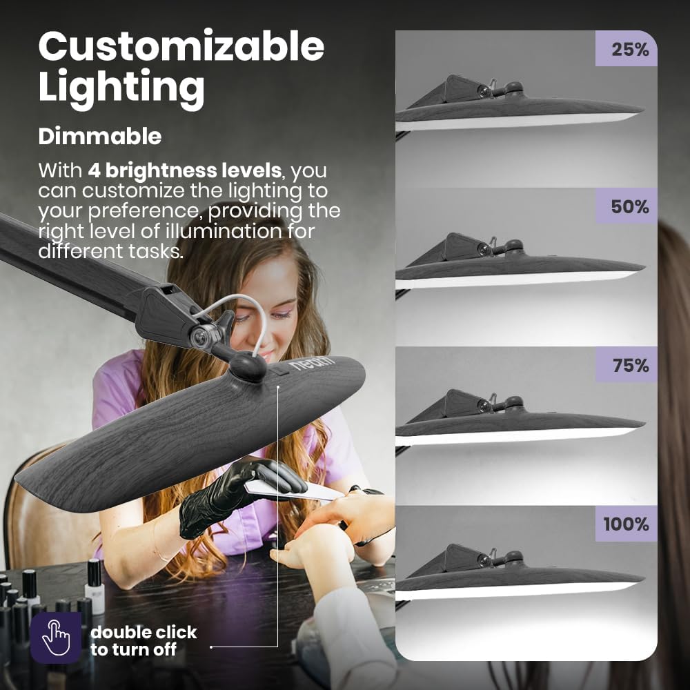 20” Wide Head LED Desk Lamp with Clamp – 2200 Lumens Task Light for Home Office & Crafts, Gray Wood