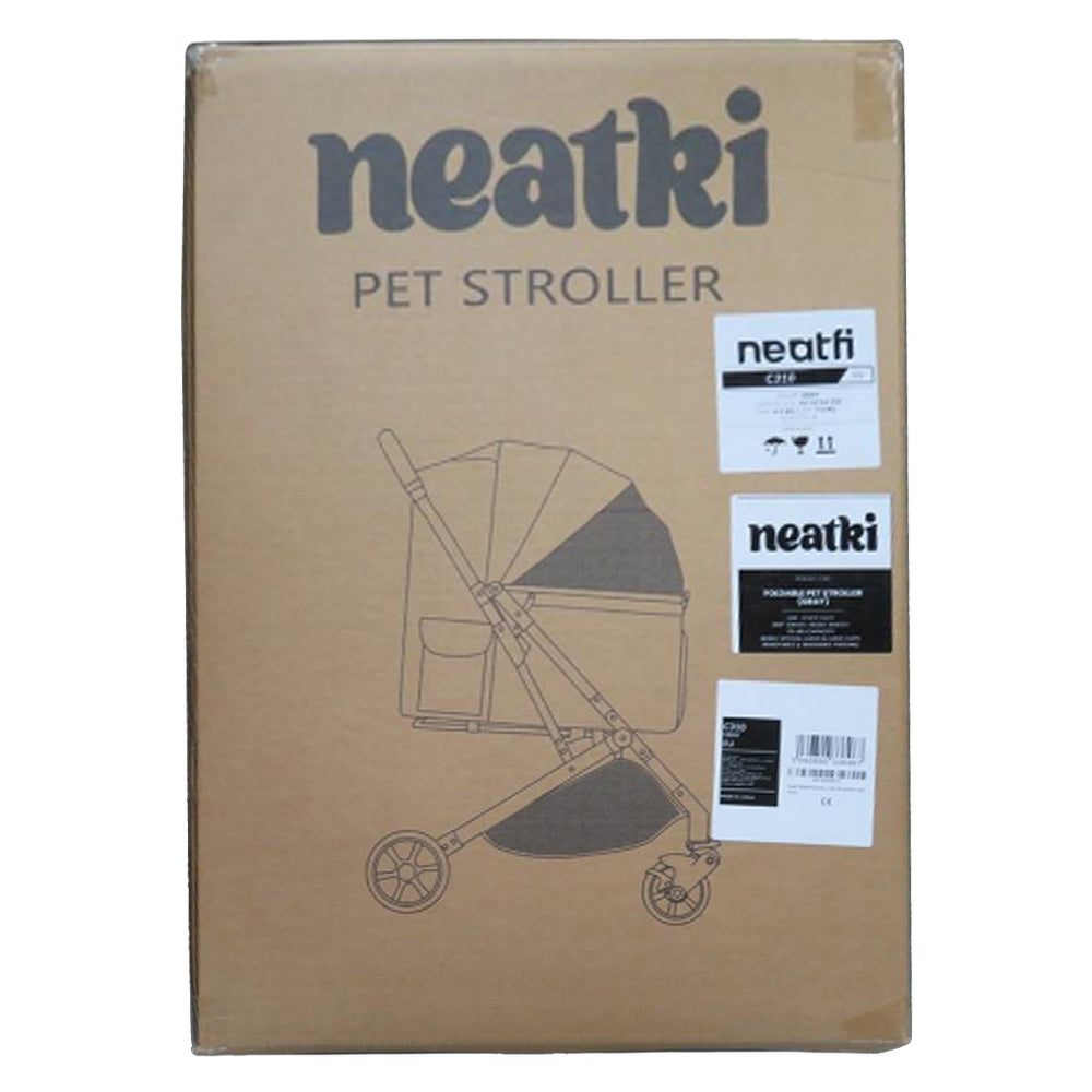 Cochecito plegable para mascotas (perros y gatos), capacidad de 15 kg, ruedas delanteras giratorias 360°, plegado con un solo clic, sistema de freno, correas y ganchos de seguridad, acolchado extraíble y lavable, y portavasos (gris)
